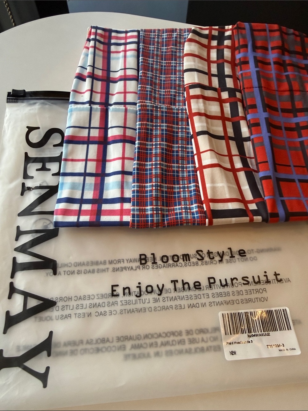 SENMAY Plaid Headband Set in Red, Blue, White 4 count